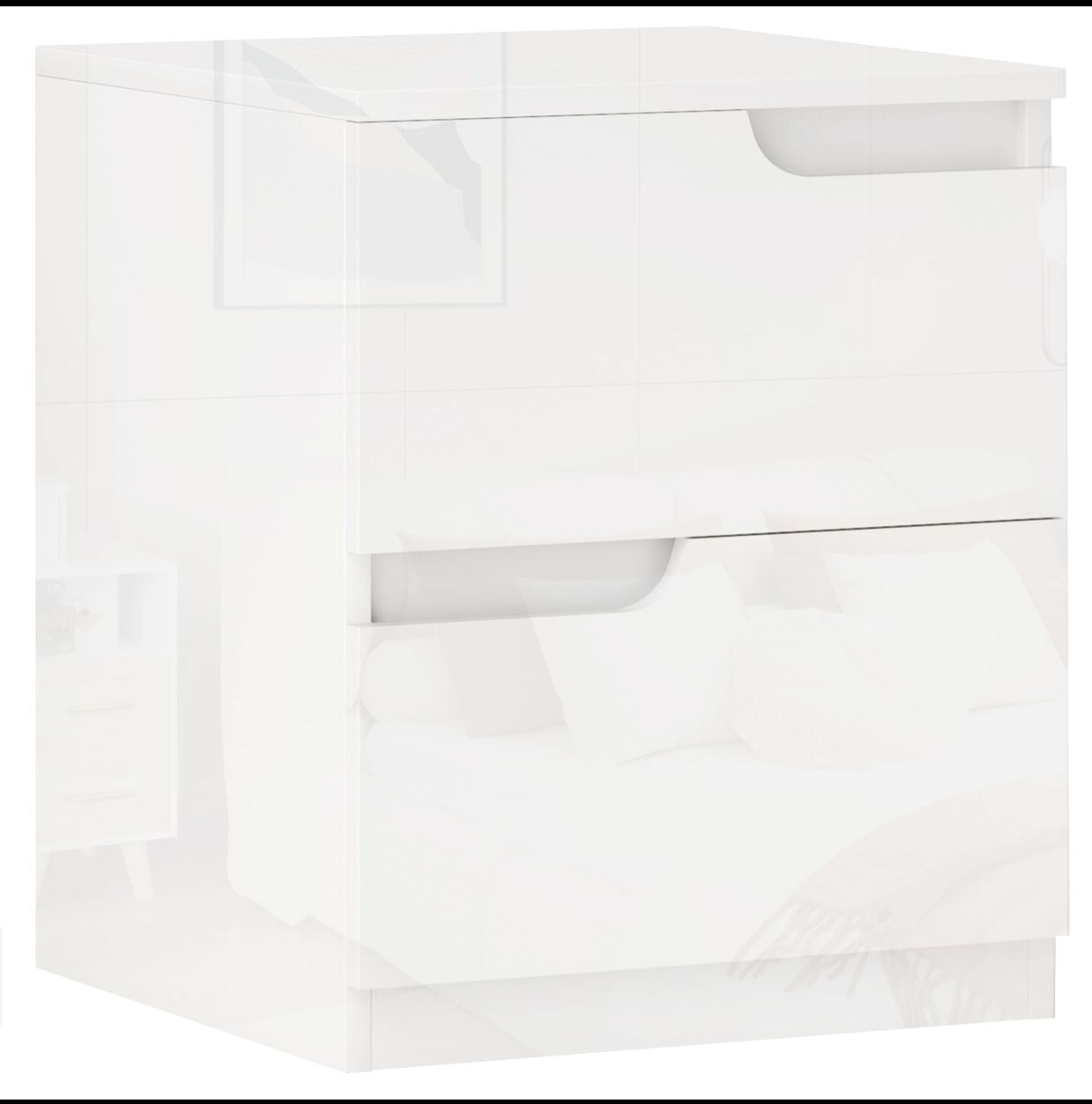 Table de Nuit Moderne  avec 2 Tiroirs et Design Brillant - Blanc