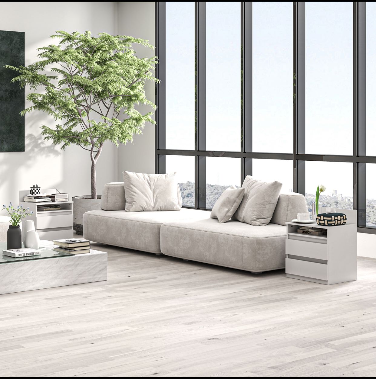 Pack Lot de 2 Tables de Chevet Modernes – Blanc Épuré – avec Tiroir & Étagère