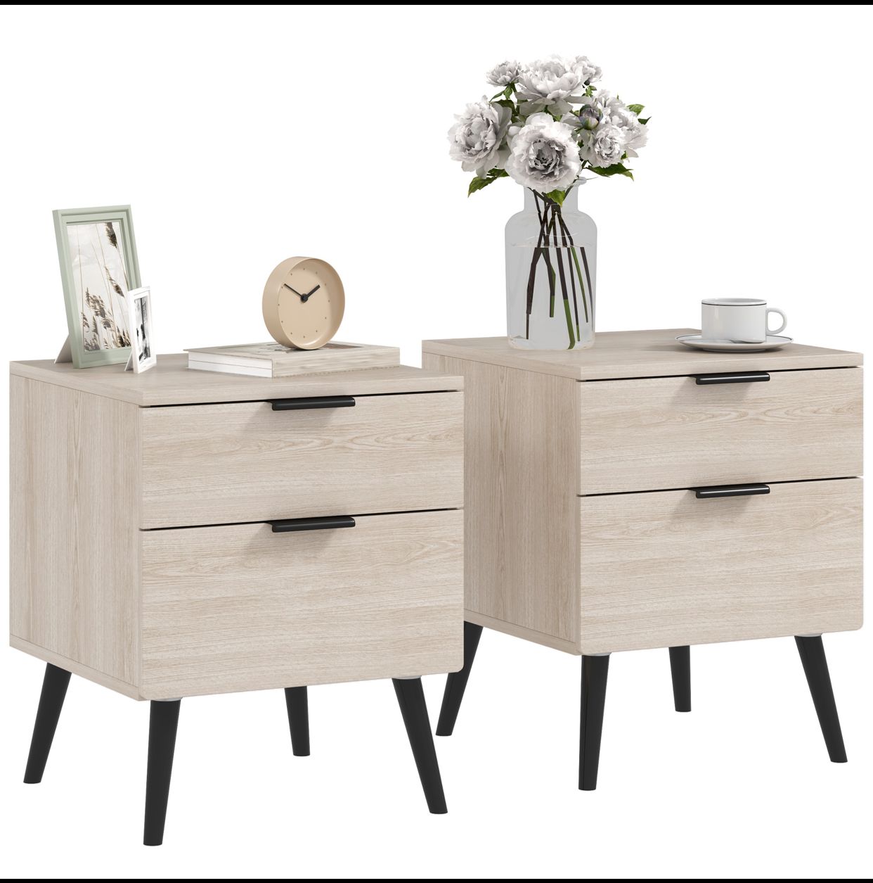 Pack Lot de 2 Tables de Chevet – Style Nordique Moderne – Chêne Naturel