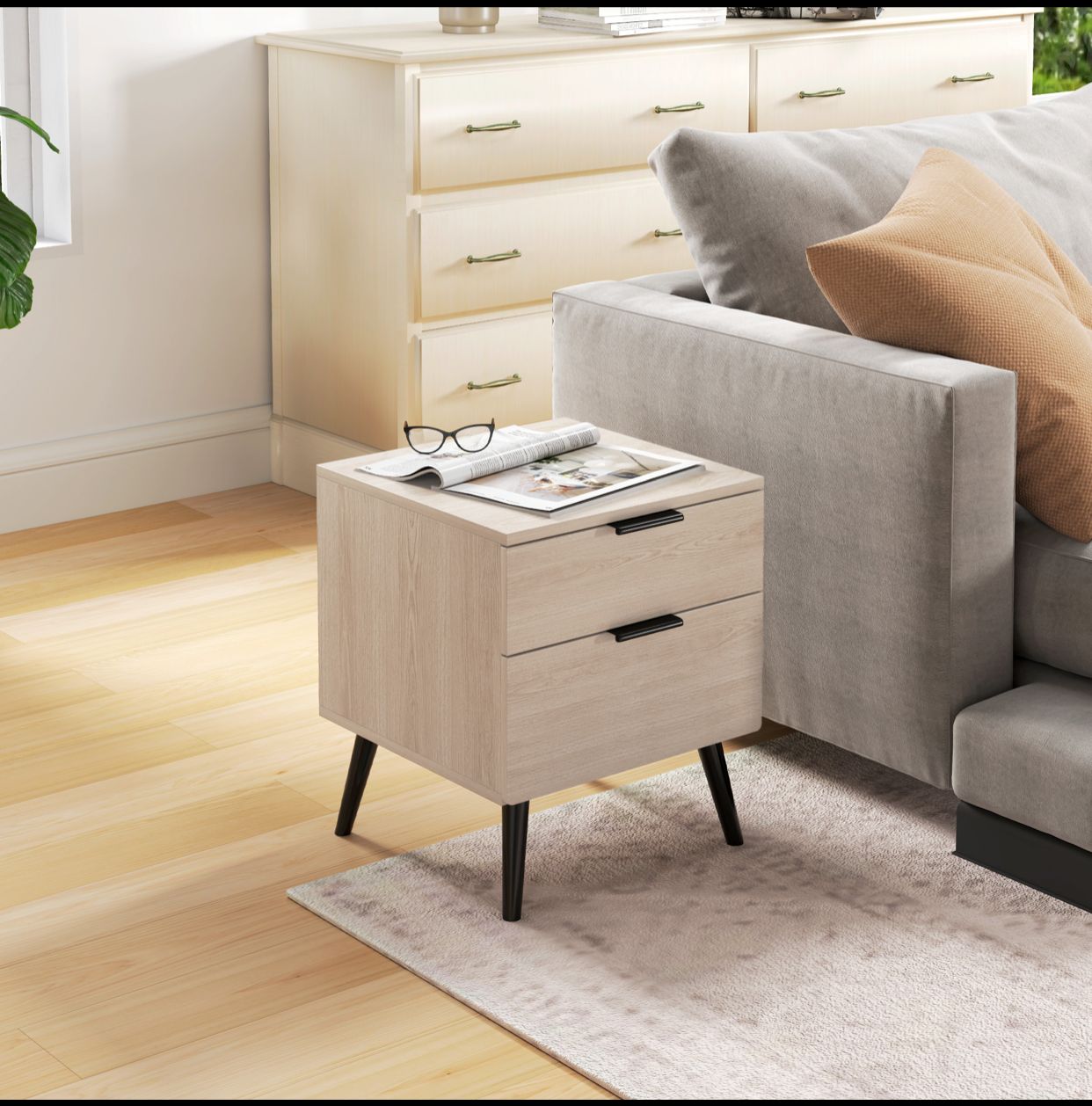 Pack Lot de 2 Tables de Chevet – Style Nordique Moderne – Chêne Naturel