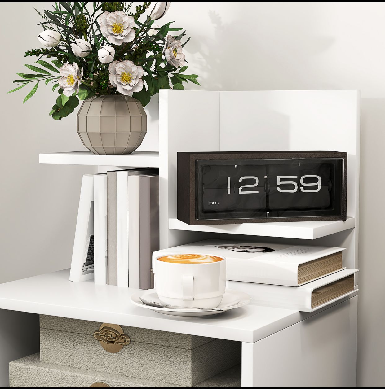 Table de chevet table de nuit avec tiroir, niche et étagères de rangement effet bois - blanc