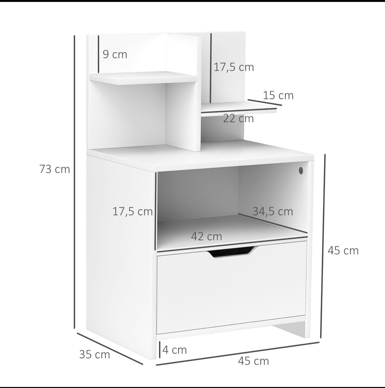 Table de chevet table de nuit avec tiroir, niche et étagères de rangement effet bois - blanc