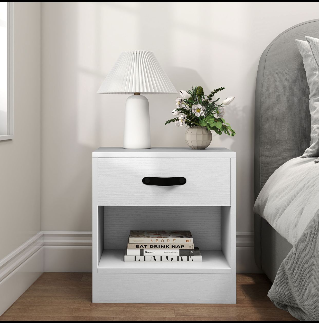 Pack de 2 Tables de Chevet avec Tiroir et Compartiment Ouvert pour Salon - Blanc