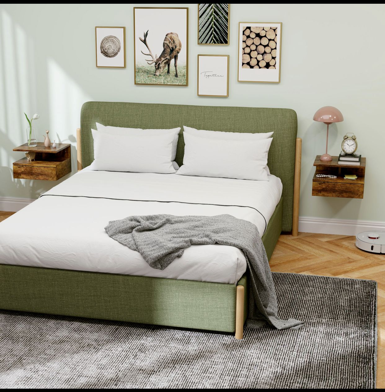 Pack Set de 2 Tables de Chevet Suspendues pour Chambre à Coucher avec Tiroir et Étagère