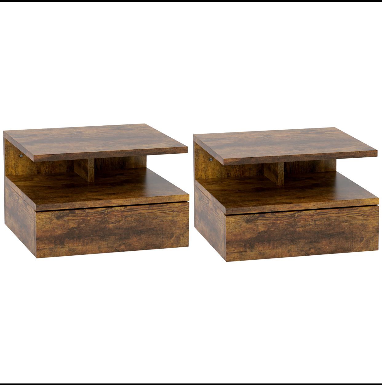 Pack Set de 2 Tables de Chevet Suspendues pour Chambre à Coucher avec Tiroir et Étagère