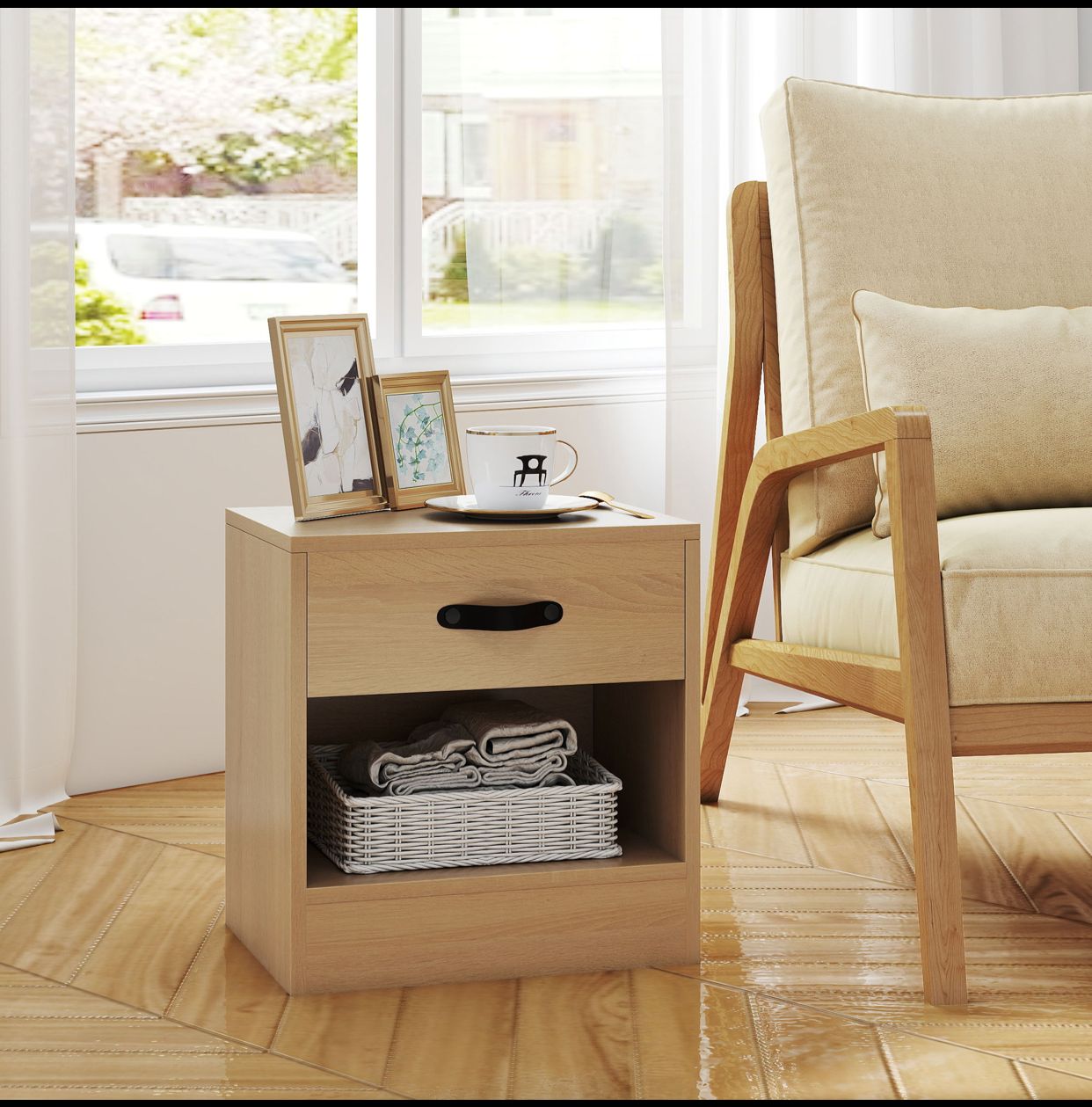 Pack de 2 Tables de Chevet avec Tiroir et Compartiment Ouvert pour Salon