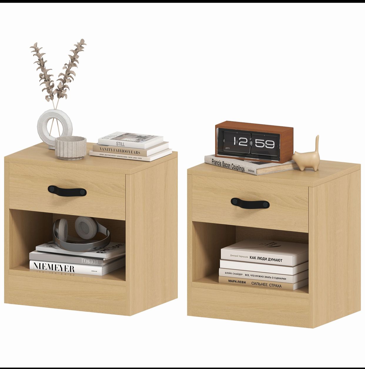 Pack de 2 Tables de Chevet avec Tiroir et Compartiment Ouvert pour Salon