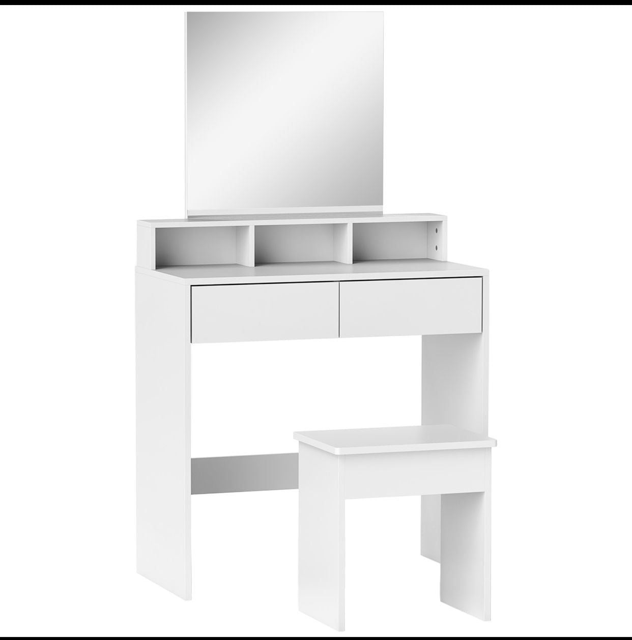 Coiffeuses de Maquillage avec Miroir, 3 Étagères, 2 Tiroirs et Tabouret