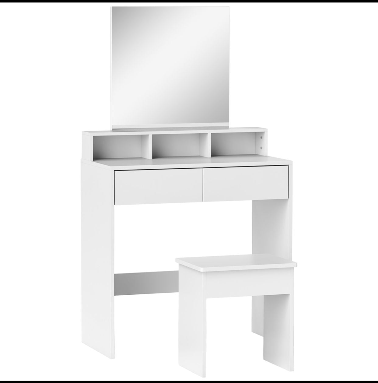 Coiffeuses de Maquillage avec Miroir, 3 Étagères, 2 Tiroirs et Tabouret