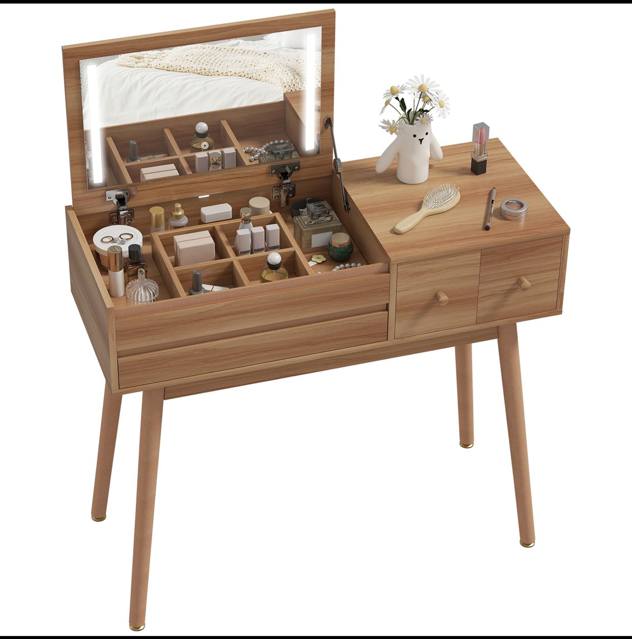 Coiffeuses de Maquillage avec Miroir et Espace de Rangement