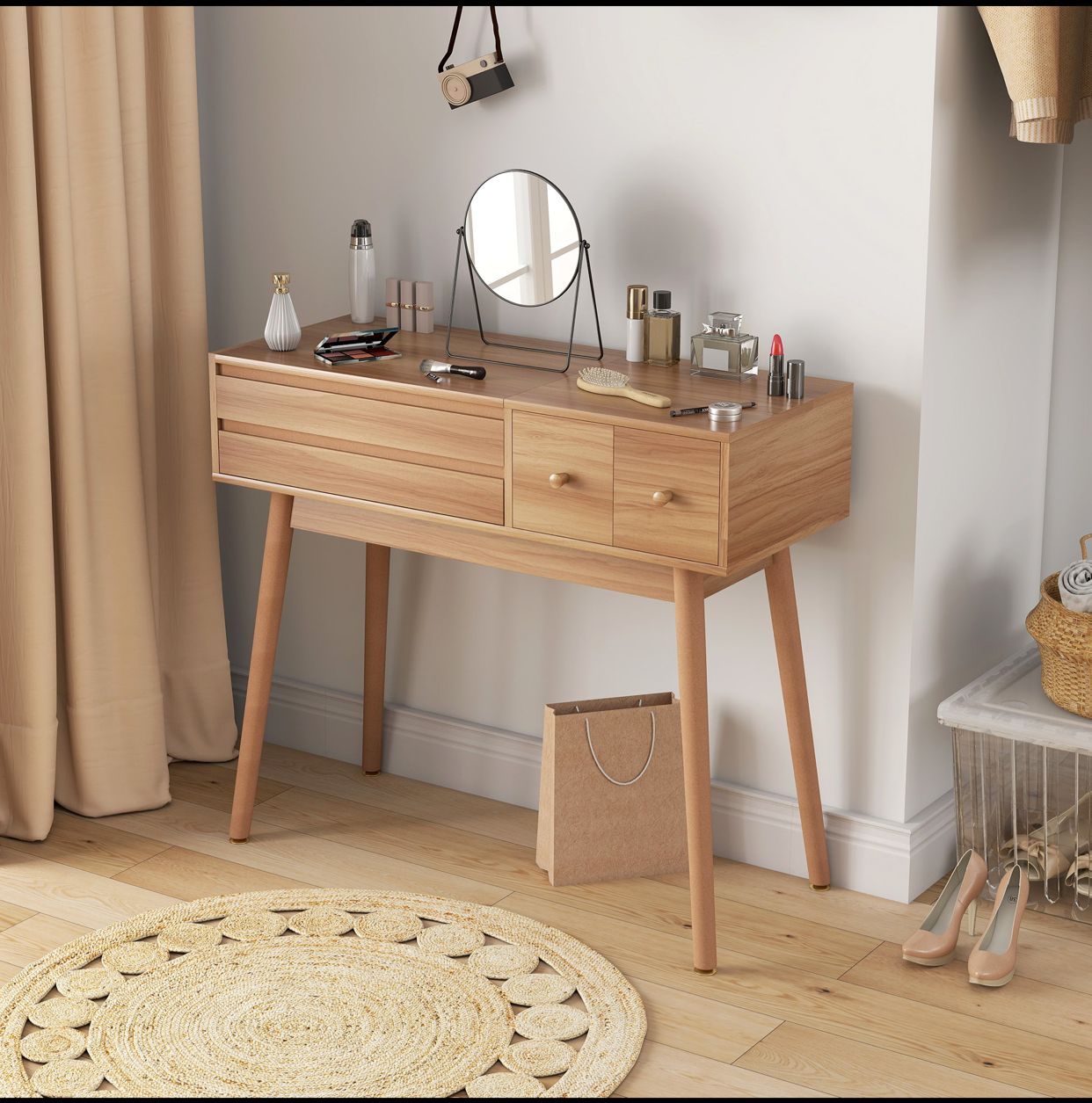 Coiffeuses de Maquillage avec Miroir et Espace de Rangement