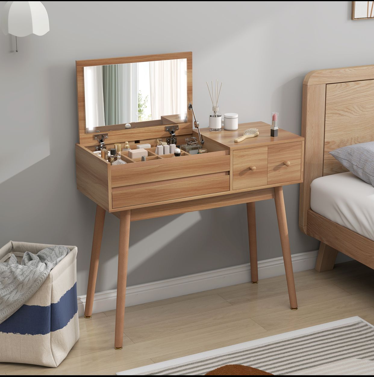 Coiffeuses de Maquillage avec Miroir et Espace de Rangement