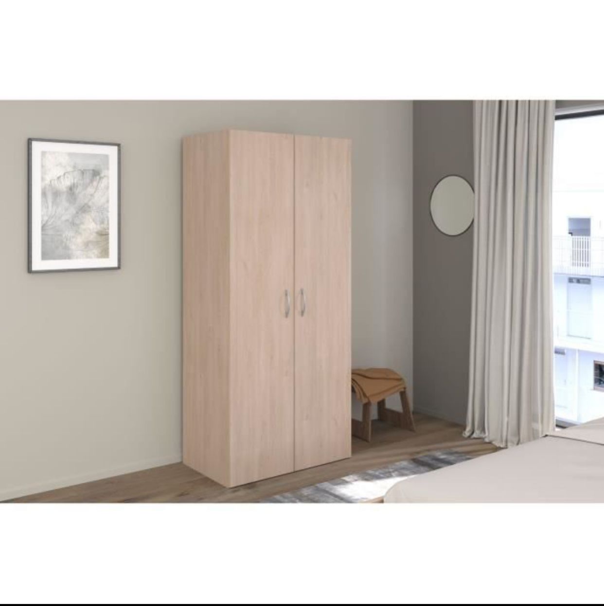Armoire - EASY LIFE - Décor Chene clair - 2 portes battantes