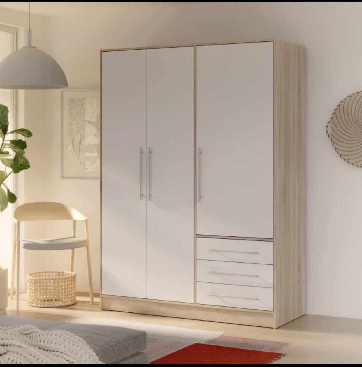 Armoire - Bois aggloméré chene et blanc - Contemporain - Chambre