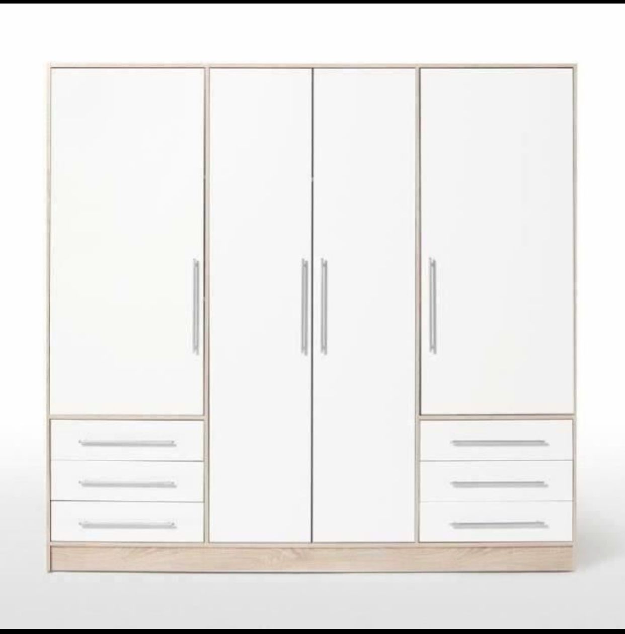 Armoire 4 portes battantes + 6 tiroirs - Chene et blanc