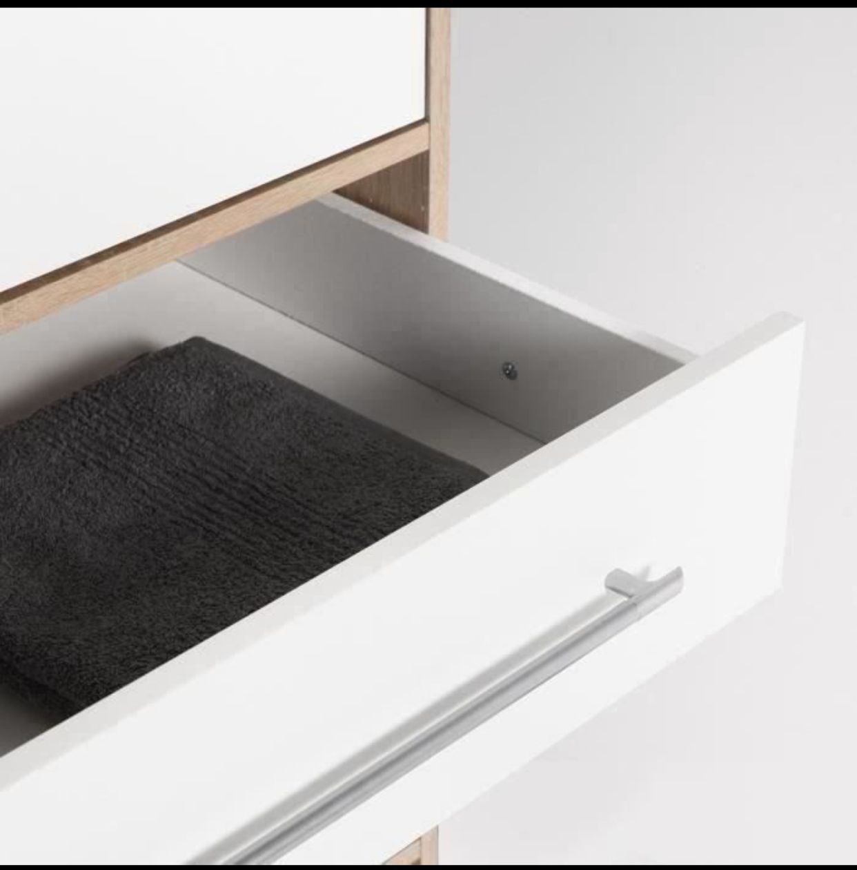 Armoire 4 portes battantes + 6 tiroirs - Chene et blanc