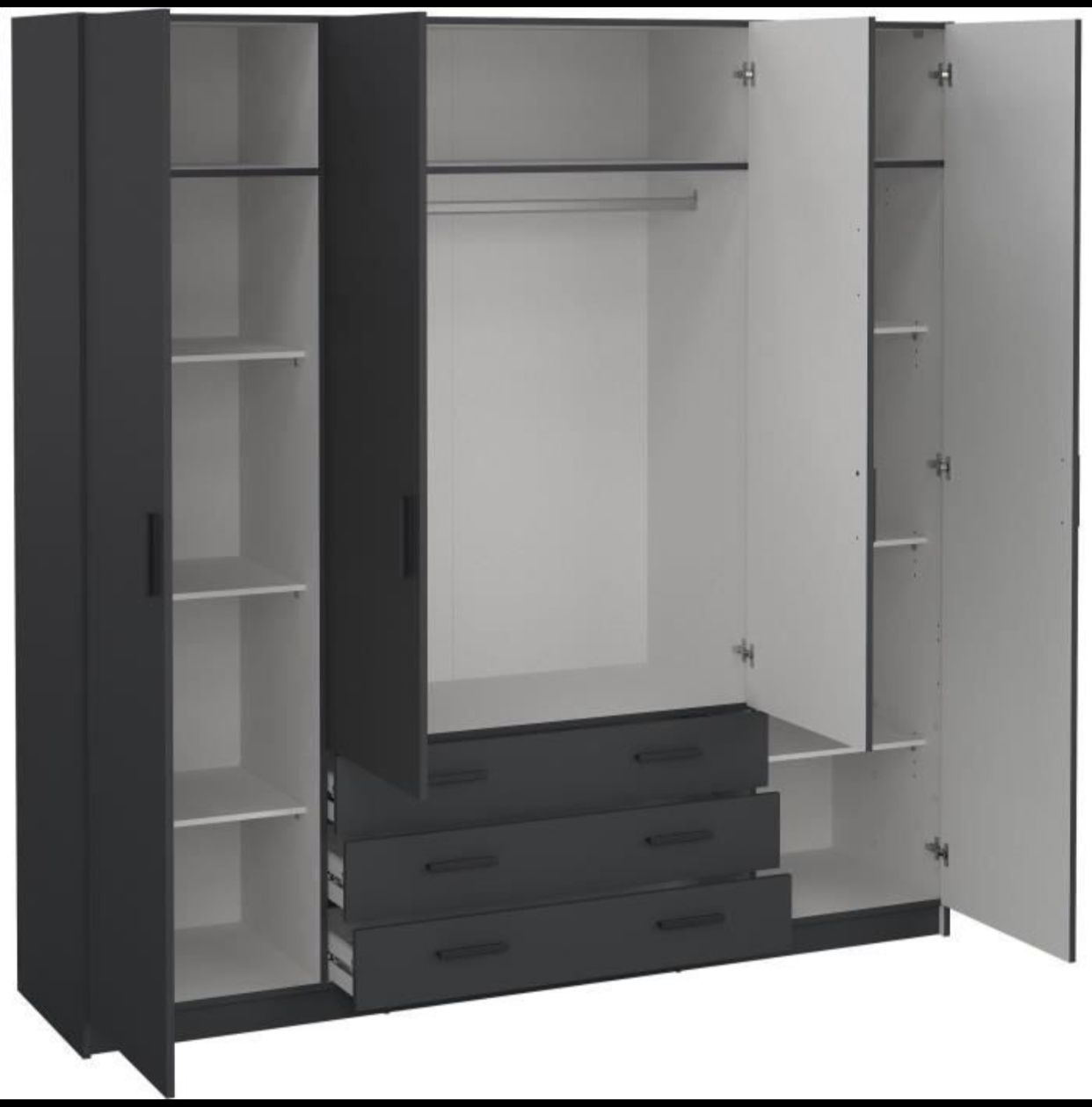 Armoire VEGA - Décor Gris anthracite - 4 portes + 3 tiroirs
