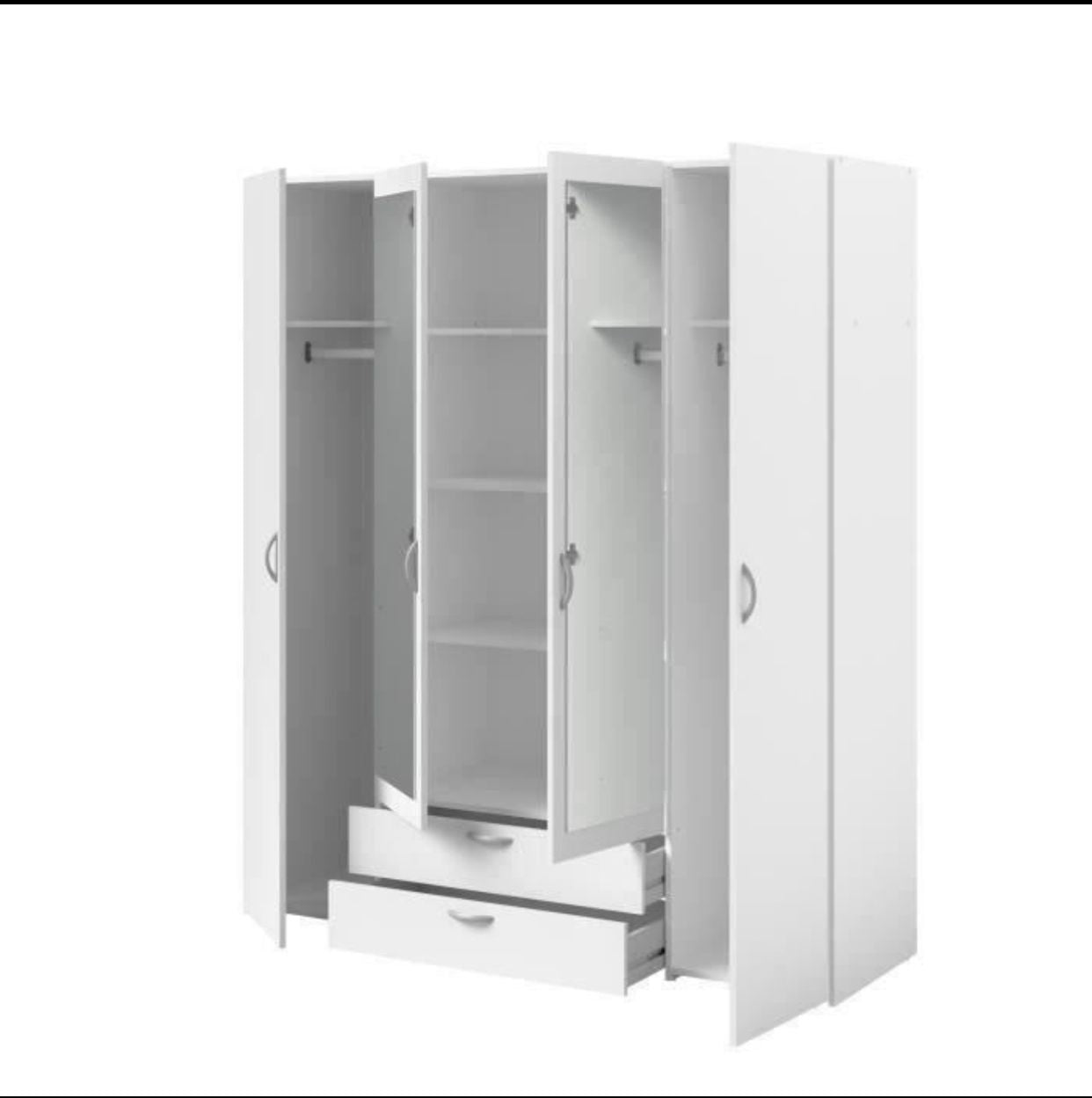 Armoire VARIA - Décor blanc - 4 portes battantes + 2 miroirs + 2 tiroirs