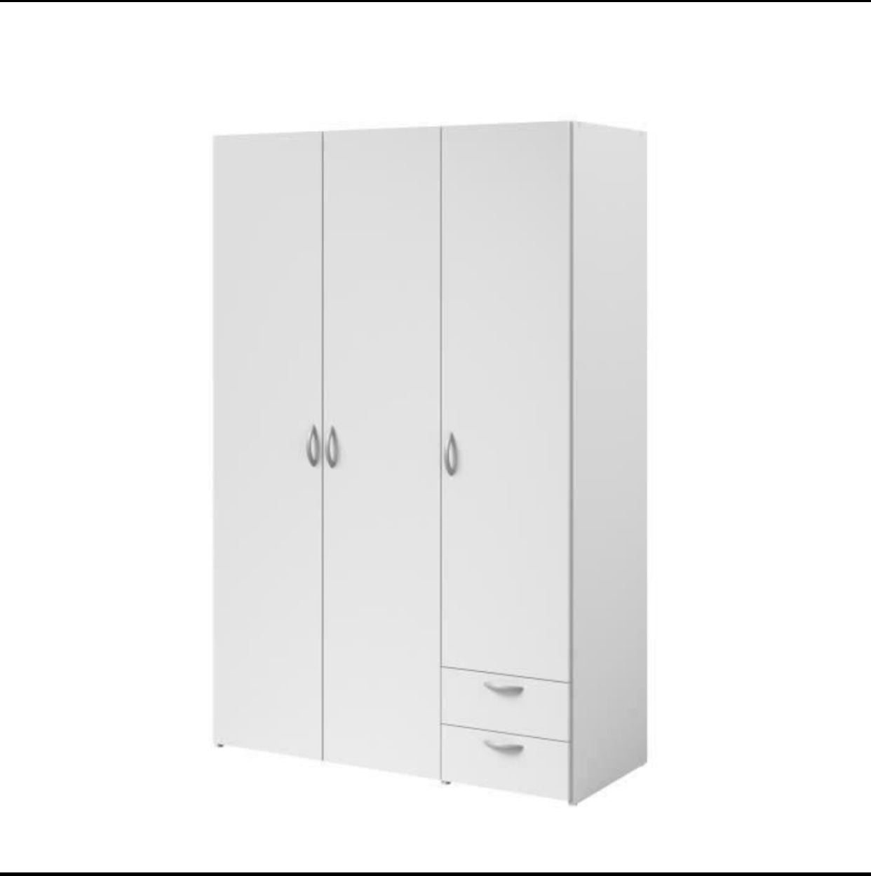 Armoire VARIA – 3 Portes Battantes & 2 Tiroirs – Blanc Épuré