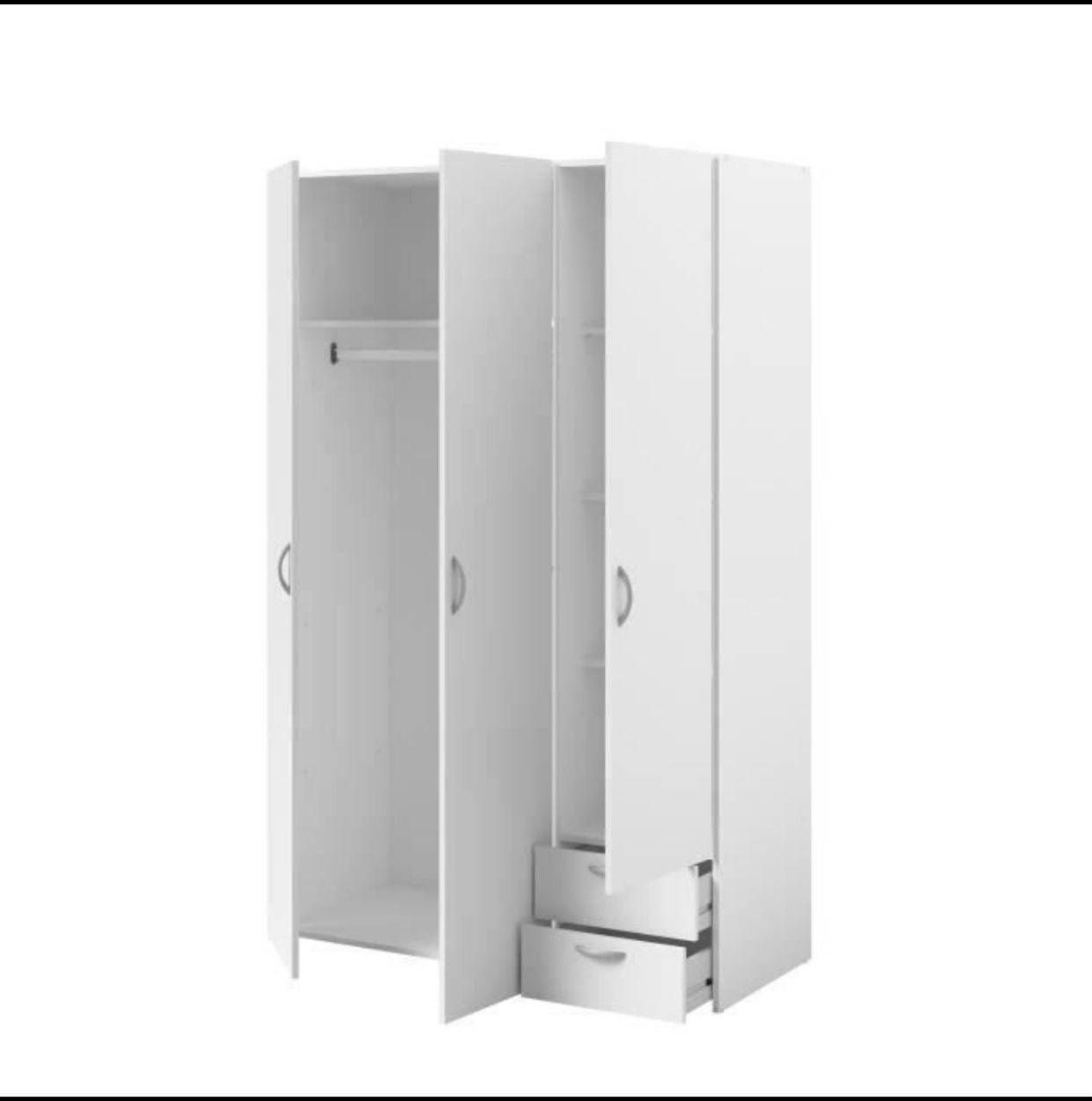 Armoire VARIA – 3 Portes Battantes & 2 Tiroirs – Blanc Épuré