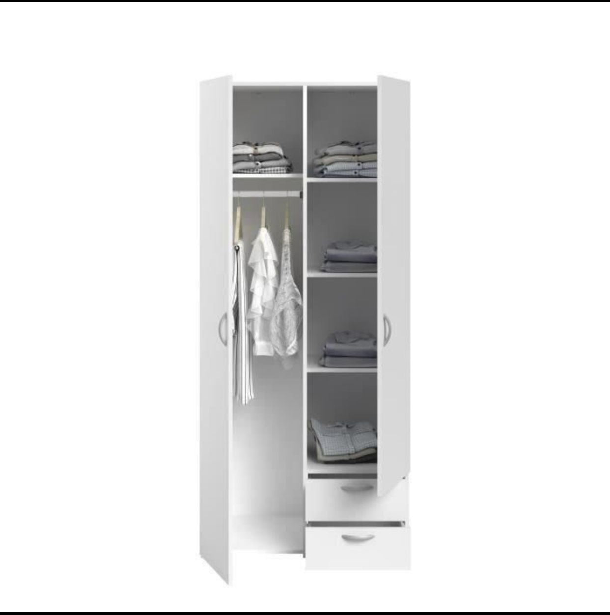 Armoire VARIA – 2 Portes Battantes & 2 Tiroirs – Blanc Épuré