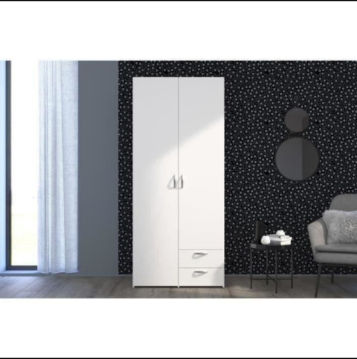 Armoire VARIA – 2 Portes Battantes & 2 Tiroirs – Blanc Épuré