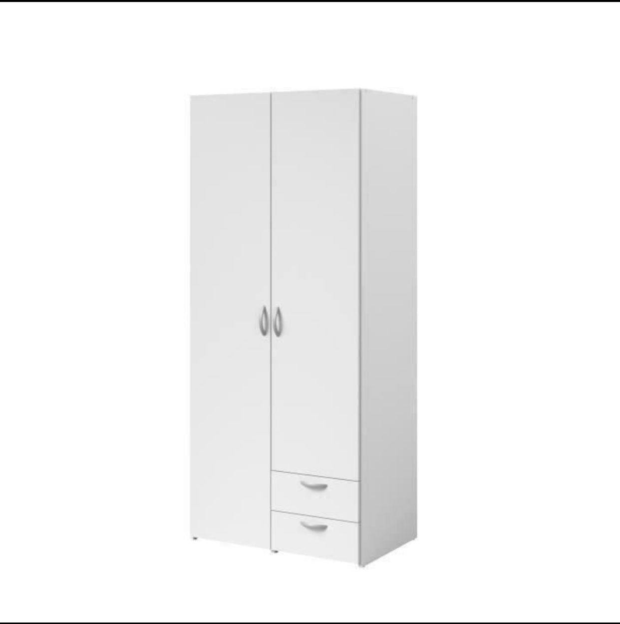 Armoire VARIA – 2 Portes Battantes & 2 Tiroirs – Blanc Épuré
