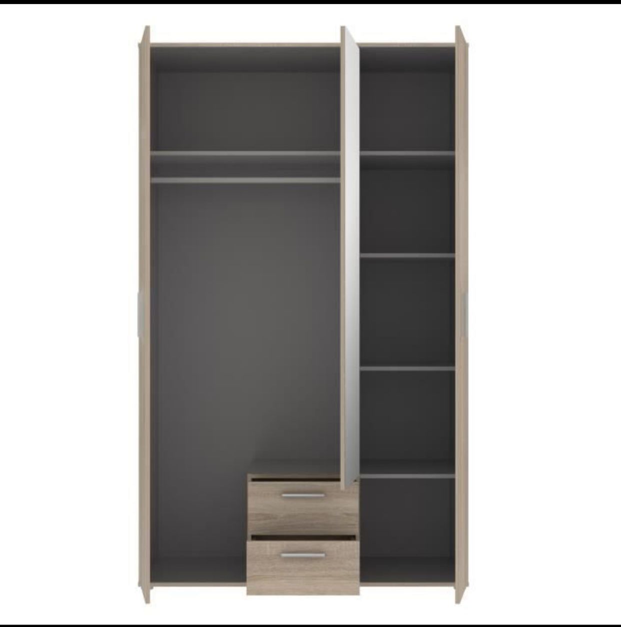 Armoire  3 portes battantes avec 1 miroir + 2 tiroirs - Décor chene Sonoma