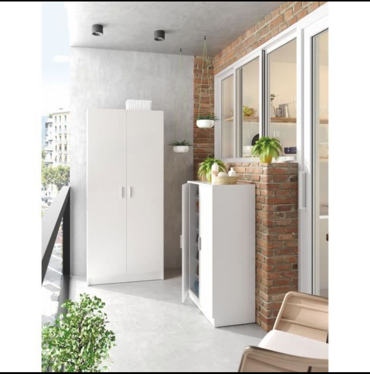 Meuble à Chaussures Armoire BASIC – 2 Portes & 6 Étagères – Blanc
