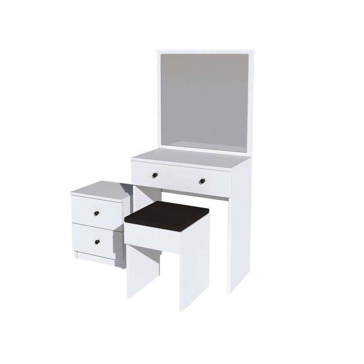 Ensemble Coiffeuse de Maquillage Complète – Blanc Éclatant (Miroir, Tabouret & Tiroirs)