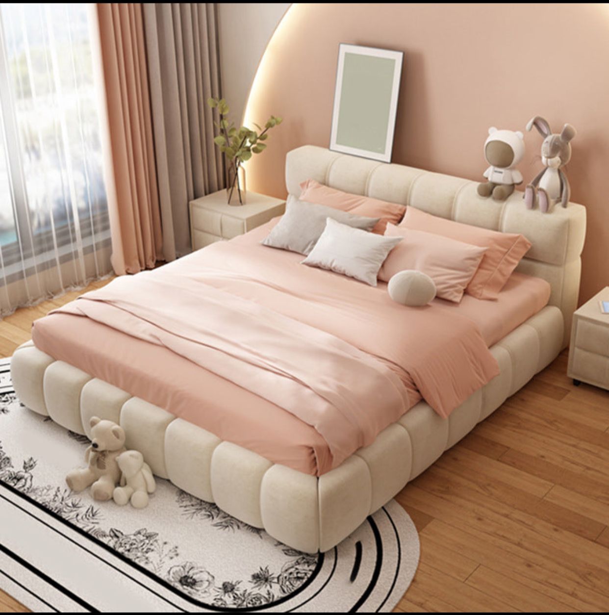 Lit Moderne avec Tête de Lit Capitonnée et Brodée – Sur Mesure