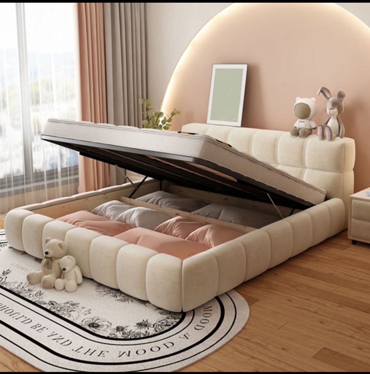 Lit Moderne avec Tête de Lit Capitonnée et Brodée – Sur Mesure