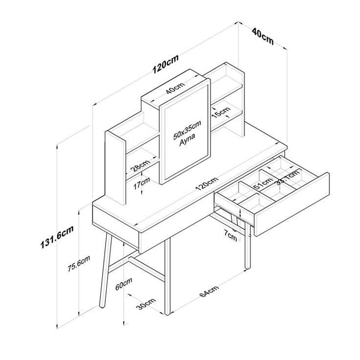 Coiffeuse de Maquillage Moderne - Blanc - Miroir & Multi-tiroirs