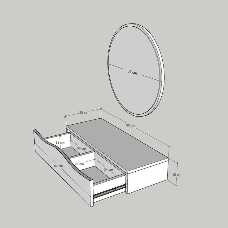 Penderie avec tiroir profilé et miroir rond (Chêne / Noyer) - 80 cm