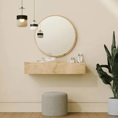 Penderie avec tiroir profilé et miroir rond (Chêne / Noyer) - 80 cm