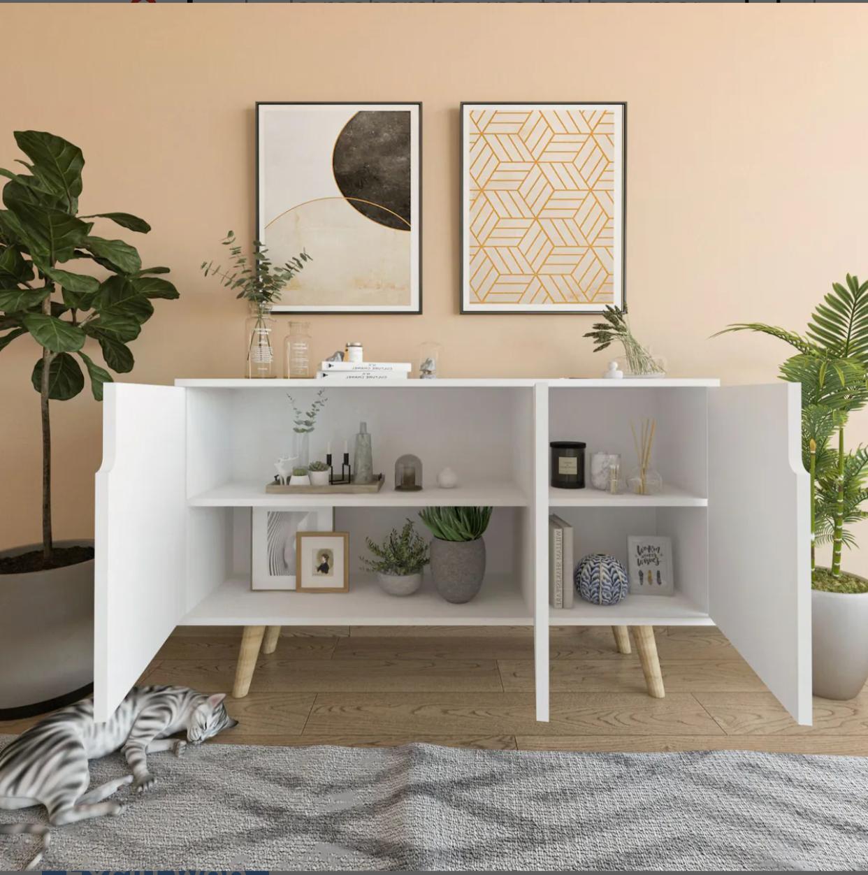 Buffet salle à manger blanc à poignées intégrées - 120 cm