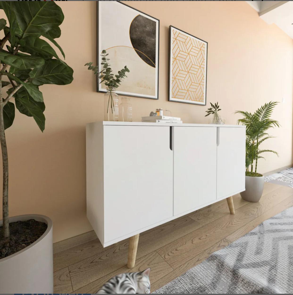 Buffet salle à manger blanc à poignées intégrées - 120 cm