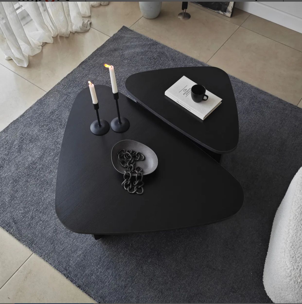 Table basse - noyer - Noir - chêne - triangle organique (x2)