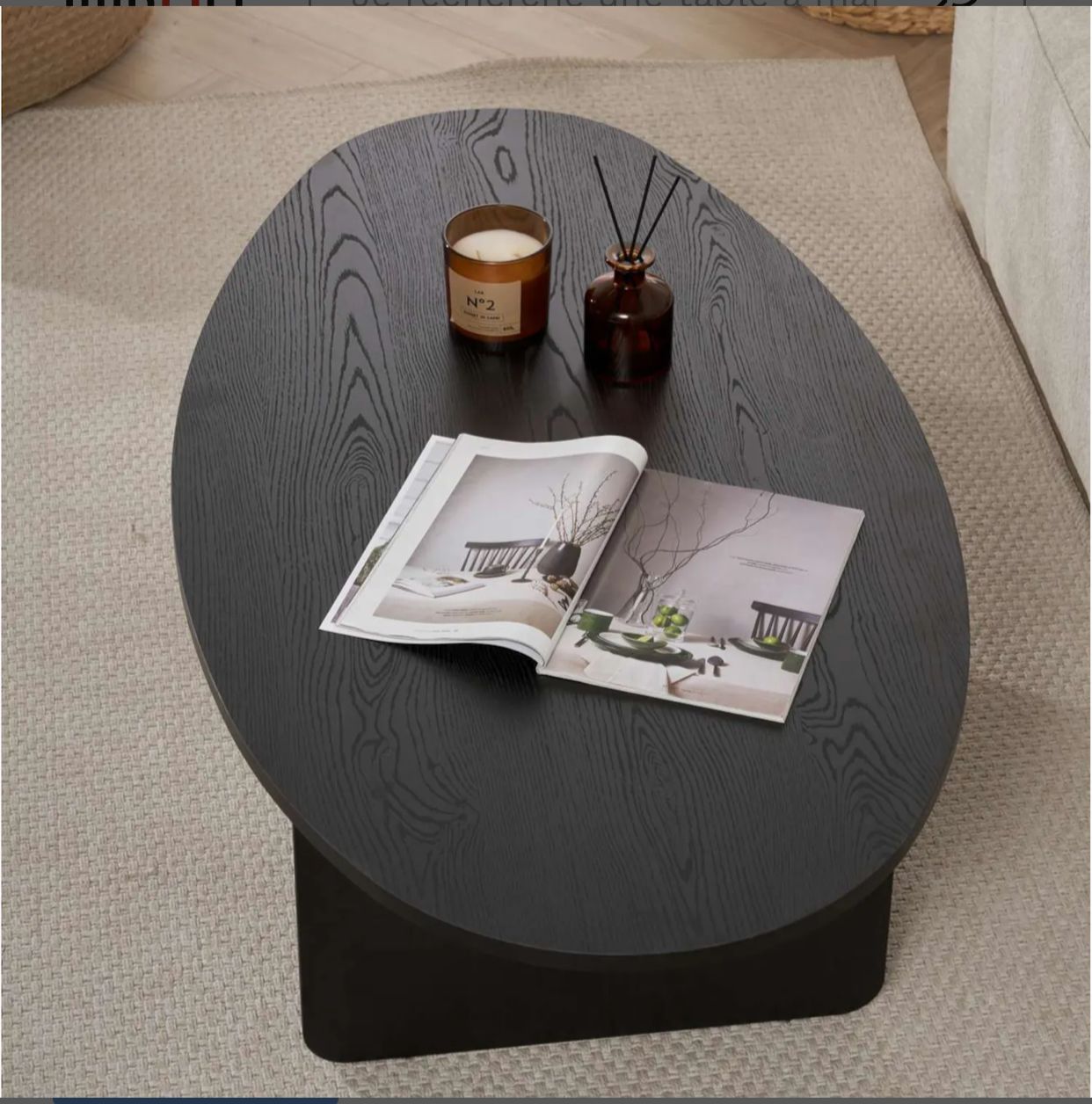 Table basse moderne ovale - Pied en T (Noir / Chêne / Noyer)