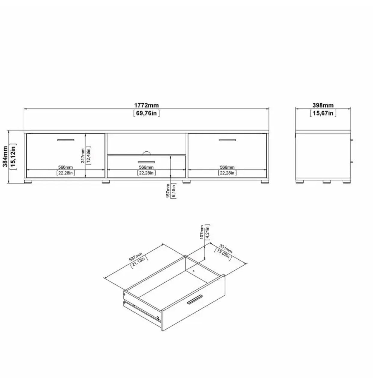 Meuble TV avec finition Blanc tendance 177cm