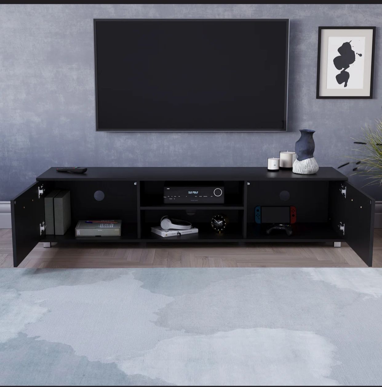 Meuble TV - Muskoka -pour téléviseurs jusqu'à 70 noir 160cm