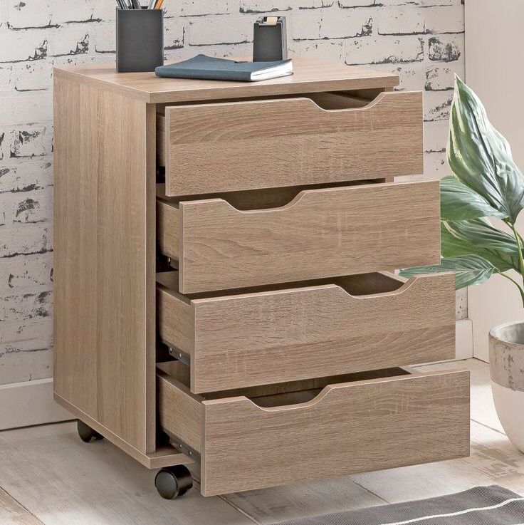 Table de chevet - Chêne 4 tiroirs bois MDF