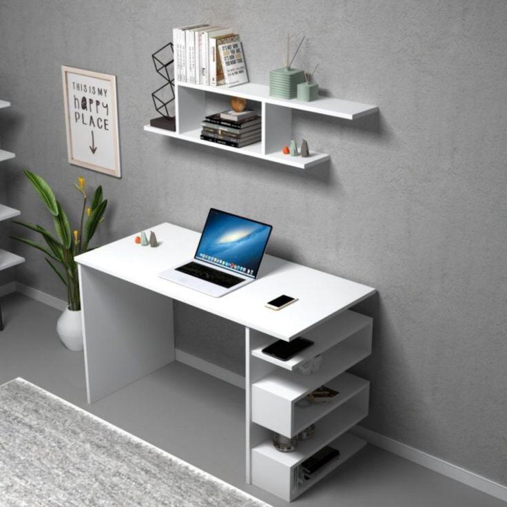 Bureau avec rangement - ORAK - 120cm Blanc bois Mdf