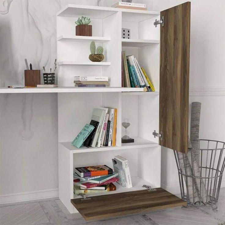 Bureau avec bibliothèque - NISE - Noyer et Blanc 149cm