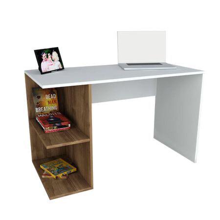 Bureau - ELEGANT - 120cm bois Mdf blanc et Noyer
