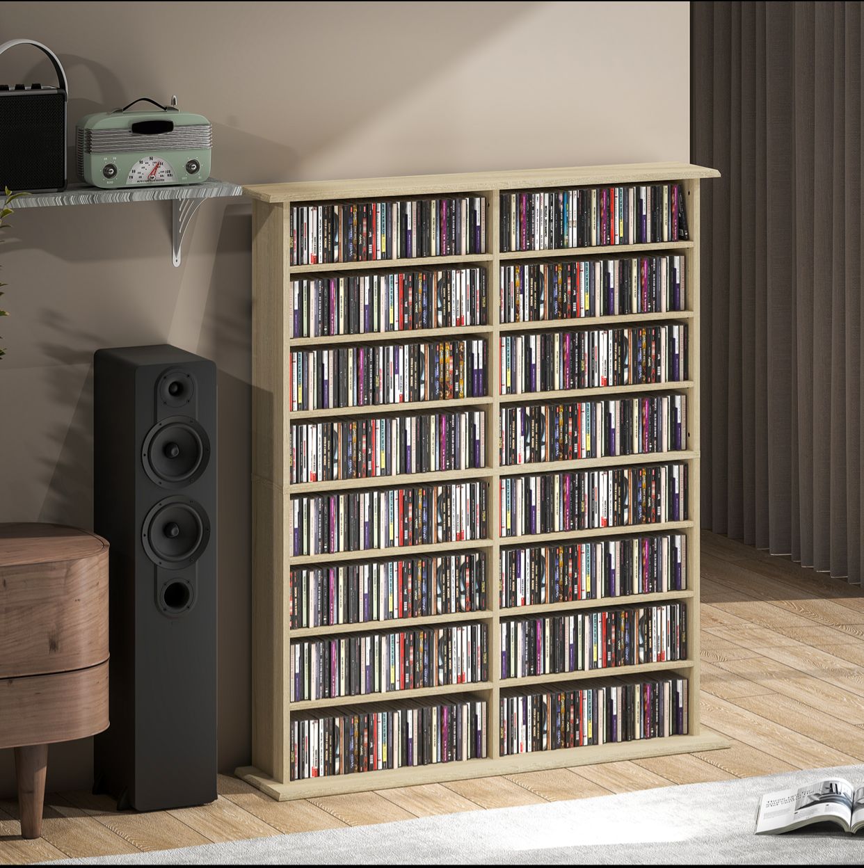 Bibliothèque Multimédia Premium – Chêne (Capacité 720 CD / 396 DVD)