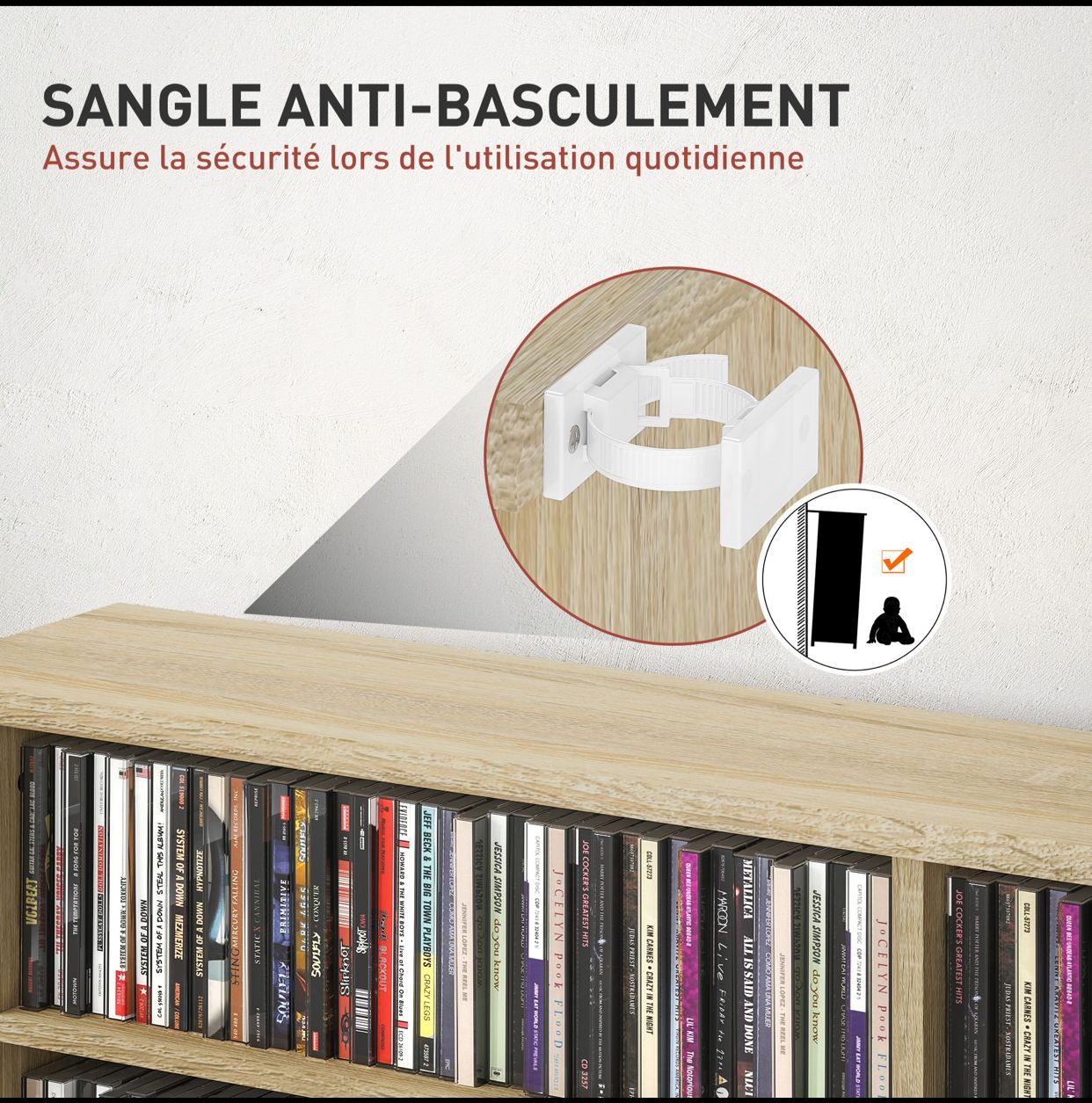 Bibliothèque Multimédia Premium – Chêne (Capacité 720 CD / 396 DVD)