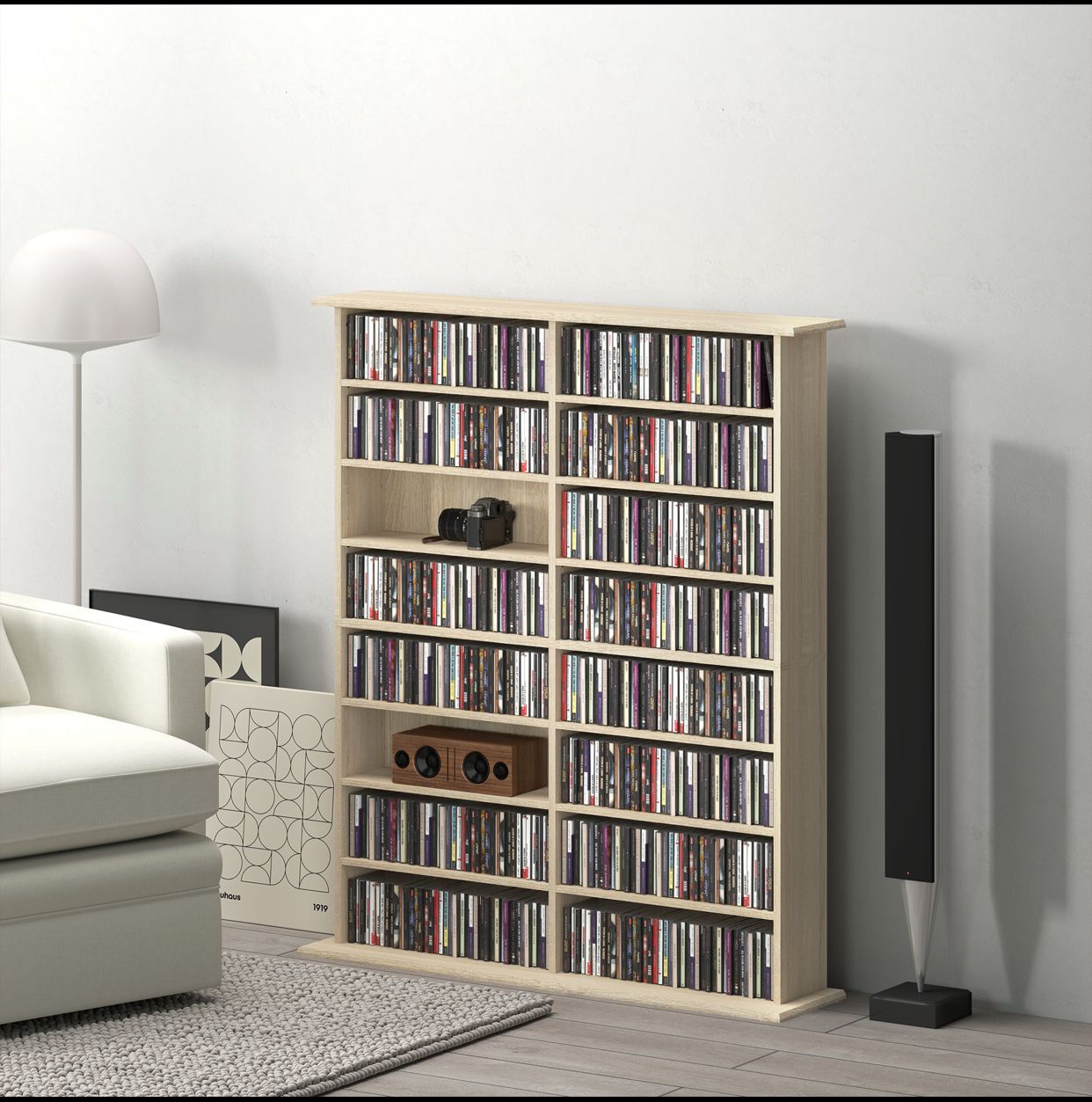 Bibliothèque Multimédia Premium – Chêne (Capacité 720 CD / 396 DVD)