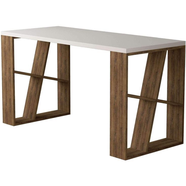 Bureau de travail en bois solide HONEY 137 cm – Noyer et Blanc