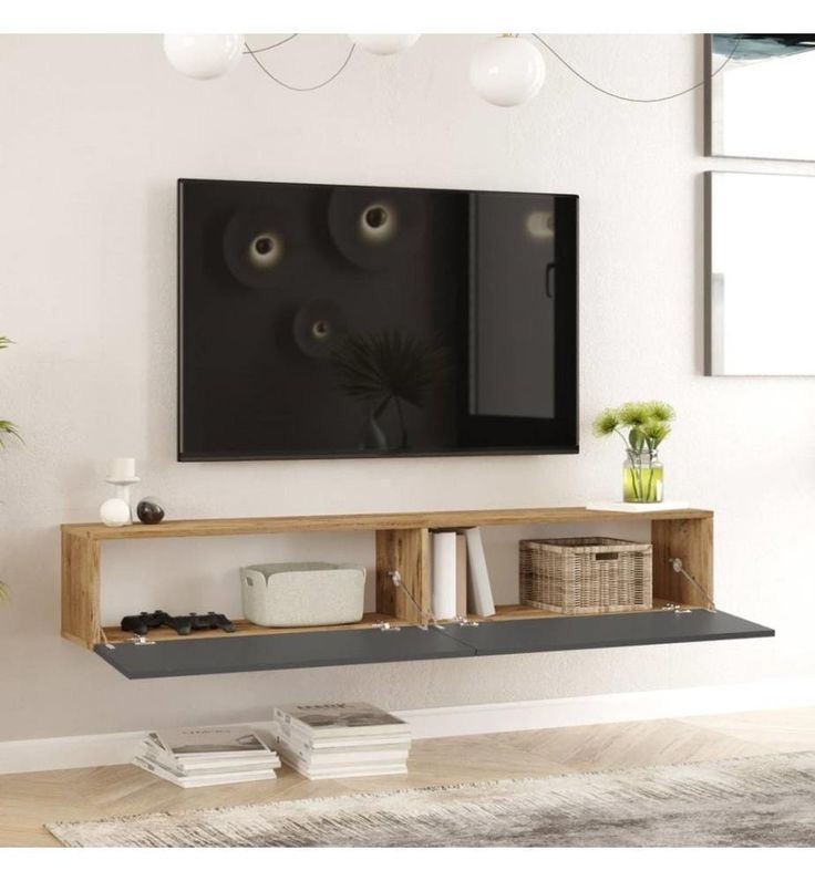 Meuble TV -Chêne et Gris -design suspendu FRANCY 135cm